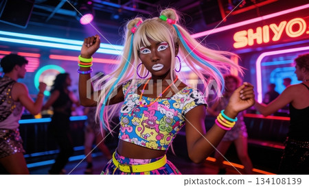 Smiling Yamanba girls dancing under the neon lights 134108139