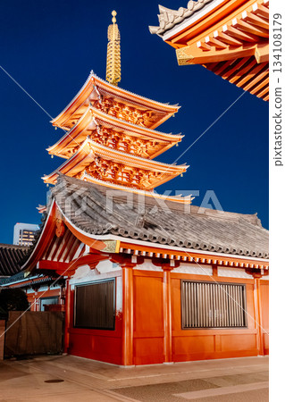 Senso-ji Temple pagoda at night, Tokyo, Japan. Senso-ji Temple pagoda at night, Tokyo, Japan. 134108179