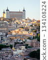 Toledo Spain cityscape with Alcazar castle at sunset 134108224