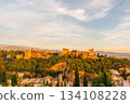 Alhambra palace complex in Granada Spain at sunset 134108228