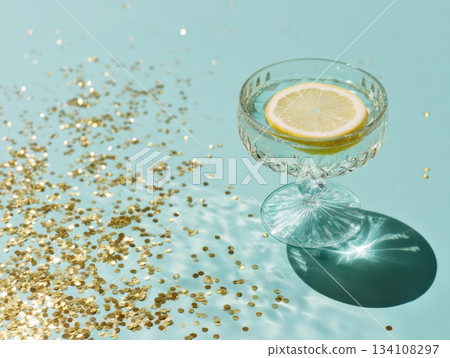 Crystal cocktail glass with lemon slice Crystal cocktail glass with lemon slice 134108297