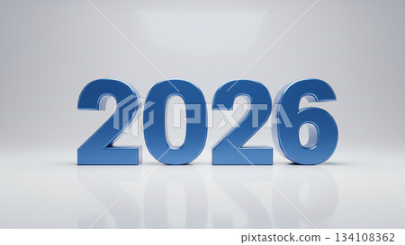 Blue 2026 three-dimensional number design (simple, futuristic, new year) 134108362