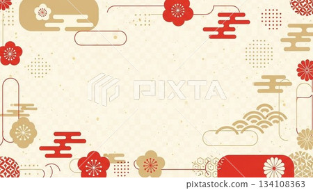 柔和的背景設計，點綴著優雅的日式圖案（新年/日式風格） 134108363