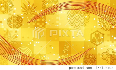 奢華的日式背景設計，飾以金色方格圖案和擴散的光線。 134108408