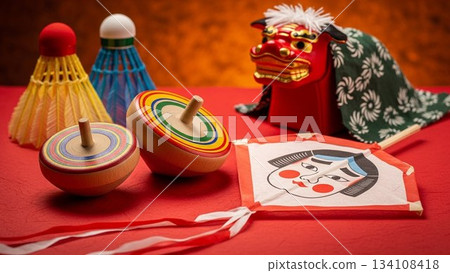 A New Year's dinner scene with a woman in a furisode kimono sitting in front of a celebratory meal A New Year's dinner scene with a woman in a furisode kimono sitting in front of a celebratory meal 134108418