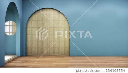 blue color Muji room interior with wall japanese design.3d rendering 134108554