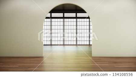 Muji style, Empty wooden room interior white room and wooden floor, 3D rendering 134108556