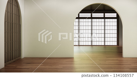 Muji style, Empty wooden room interior white room and wooden floor, 3D rendering Muji style, Empty wooden room interior white room and wooden floor, 3D rendering 134108557