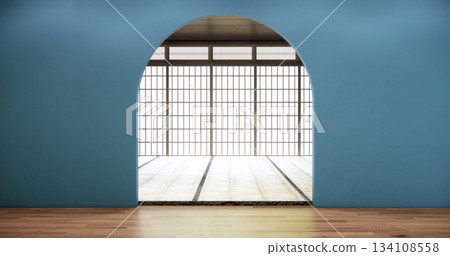 blue color Muji room interior with wall japanese design.3d rendering 134108558