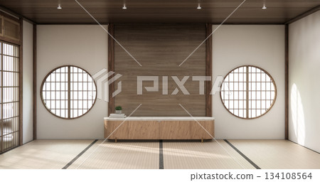 Nihon room design interior with door paper and tatami mat floor room japanese style. 3D rendering 134108564