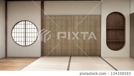 Nihon room design interior with door paper and tatami mat floor room japanese style. 3D rendering 134108583