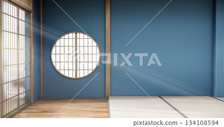 Tokonoma wall design blue living room interior cleaning room Japanese traditional style. 3D rendering 134108594