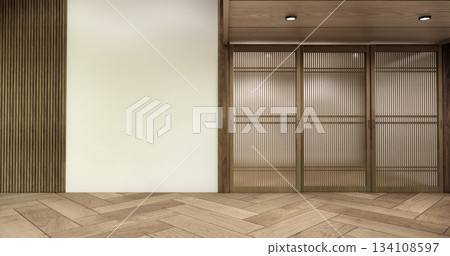 Muji style, Empty wooden room interior white room and wooden floor, 3D rendering 134108597