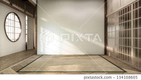 Nihon room design interior with door paper and tatami mat floor room japanese style. 3D rendering Nihon room design interior with door paper and tatami mat floor room japanese style. 3D rendering 134108605