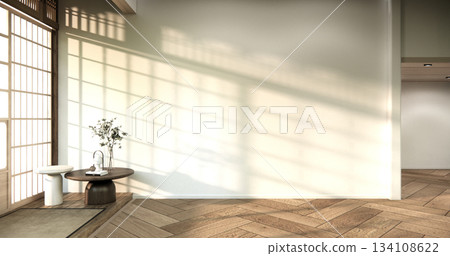 Muji style, Empty wooden room interior white room and wooden floor, 3D rendering Muji style, Empty wooden room interior white room and wooden floor, 3D rendering 134108622