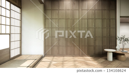 Muji style, Empty wooden room interior white room and wooden floor, 3D rendering Muji style, Empty wooden room interior white room and wooden floor, 3D rendering 134108624