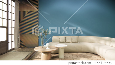 Wooden Arm chair and partition japanese on room tropical interior with tatami mat floor.3D rendering 134108630