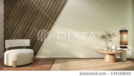 arm chair and decoration japanese on Modern room interior wabisabi style.3D rendering arm chair and decoration japanese on Modern room interior wabisabi style.3D rendering 134108640