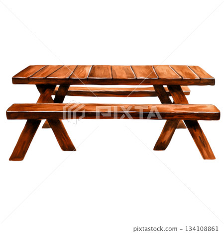 Rustic Wooden Picnic Table Ideal for Outdoor Dining and Leisure Activities 134108861