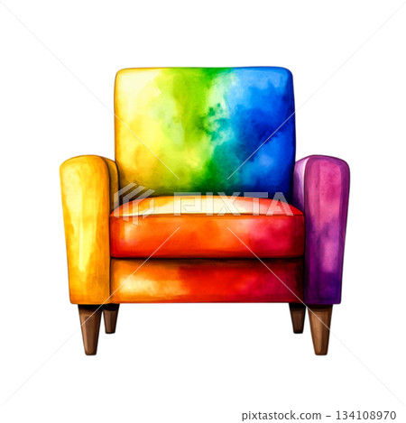 Colorful Armchair with Watercolor Effect on White Background for Modern Designs 134108970
