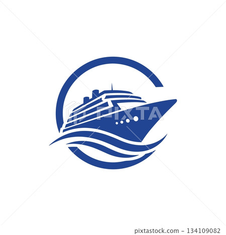 Cruise ship travel vector. Ocean wave tourism logo vector 134109082