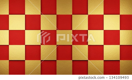 Gold and red three-dimensional checkered background material 134109493