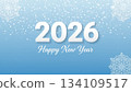 一張漂亮的淺藍色「2026新年快樂」背景圖，帶有雪花和漸變效果。 134109517