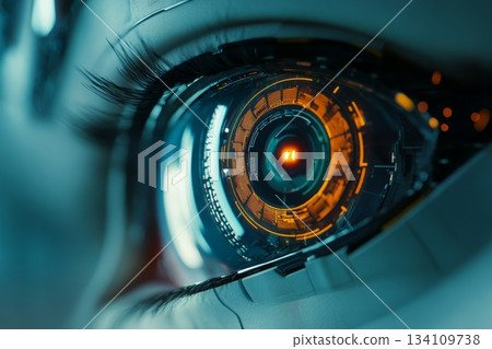 Close up image of a human eye with a clock reflected in the pupil Close up image of a human eye with a clock reflected in the pupil 134109738