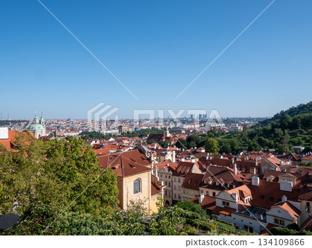 Panoramic view over the city of Prague from the top area of Prague Castle. Panoramic view over the city of Prague from the top area of Prague Castle. 134109866