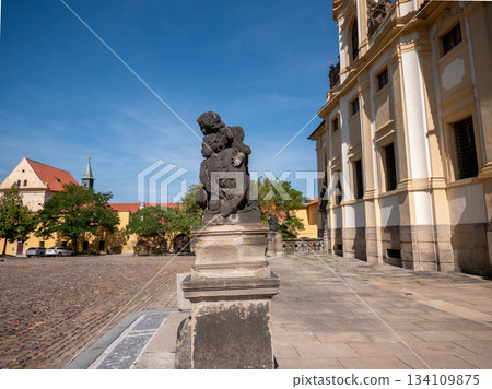 Exterior view of the Loreto , a prominent Baroque pilgrimage complex located in Prague Exterior view of the Loreto , a prominent Baroque pilgrimage complex located in Prague 134109875
