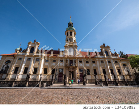 Exterior view of the Loreto , a prominent Baroque pilgrimage complex located in Prague Exterior view of the Loreto , a prominent Baroque pilgrimage complex located in Prague 134109882