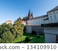View of the St. Vitus Cathedral within the complex of Prague Castle in the Czech Republic.  134109910