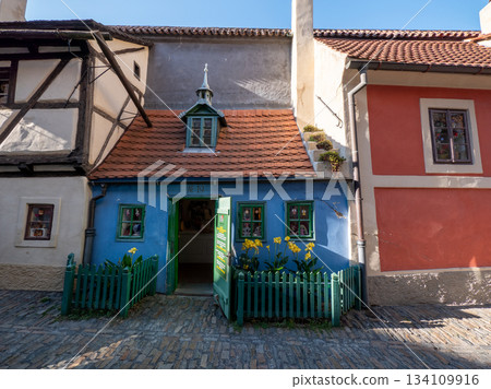 Charming view of the Golden Lane, a narrow historic street located inside Prague Castle. Charming view of the Golden Lane, a narrow historic street located inside Prague Castle. 134109916