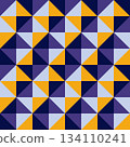 Seamless geometric pattern of triangles in bright yellow, blue, and purple colors. Retro-futuristic mosaic texture. Eps 10 134110241