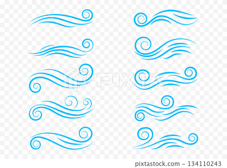 Collection of stylized blue water waves for label and logo design. Eps 10 134110243