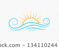 Simple graphic logo of a sunset over water on a transparent background. Eps 10 134110244