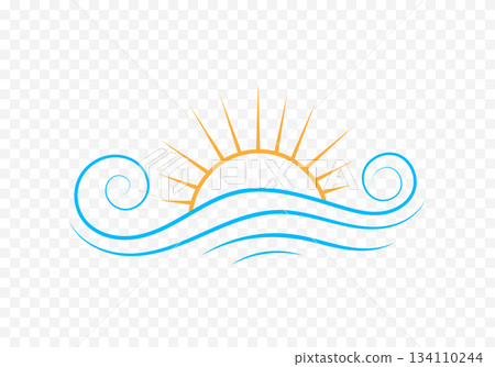 Simple graphic logo of a sunset over water on a transparent background. Eps 10 Simple graphic logo of a sunset over water on a transparent background. Eps 10 134110244