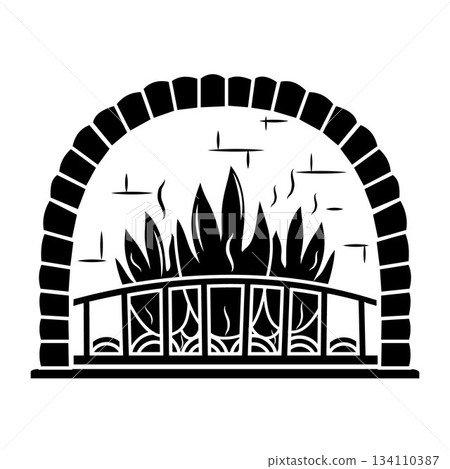 Fireplace Black Filled Vector Icon. fireplace mantel silhouette vector illustration. Mantelpiece symbol, logo illustration. 134110387