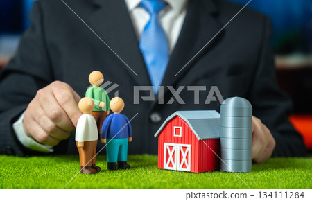 A businessman hires new workers for his farm. Labor migration. Workforce shortages and recruitment challenges. Migration, agricultural employment and demographic labor shifts. 134111284
