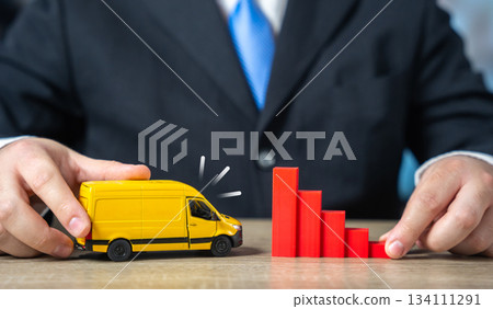 Reducing last-mile delivery loads. Reducing the number of vans. Trend of falling income. Logistics optimization, e-commerce slowdown analysis and transport cost reduction strategies. Reducing last-mile delivery loads. Reducing the number of vans. Trend of falling income. Logistics optimization, e-commerce slowdown analysis and transport cost reduction strategies. 134111291