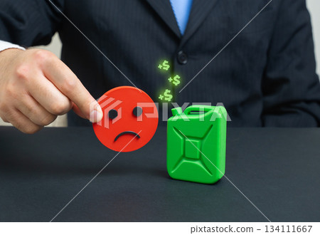 High prices for eco-fuels. Expensive green energy. Rising renewable costs and sustainability challenges. Climate policy debates and environmental economy 134111667