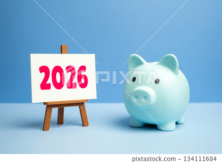 Piggy bank pig and 2026 year. Savings and Investment Strategy for 2026. Financial Forecasts. Budget planning. Financial goals. Business and finance. Forecasting and analysis. 134111684