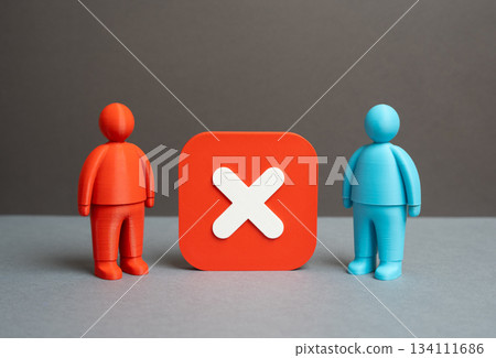 No compromise was found. Both sides refuse to reach an agreement. Refusal of contract. Negotiation failure and stalled dialogue. Conflict resolution guides and business dispute 134111686