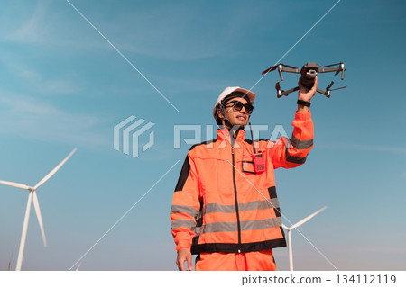 Engineer working at Wind turbine fields Engineer working at Wind turbine fields 134112119