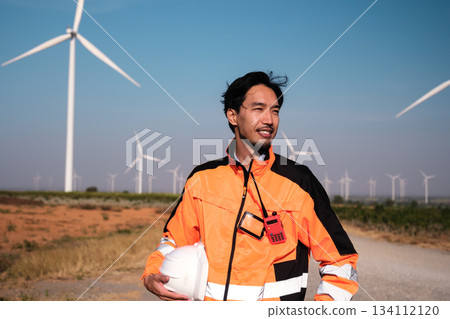 Engineer working at Wind turbine fields Engineer working at Wind turbine fields 134112120