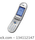 Illustration material of a silver rounded-corner flip phone 134112147