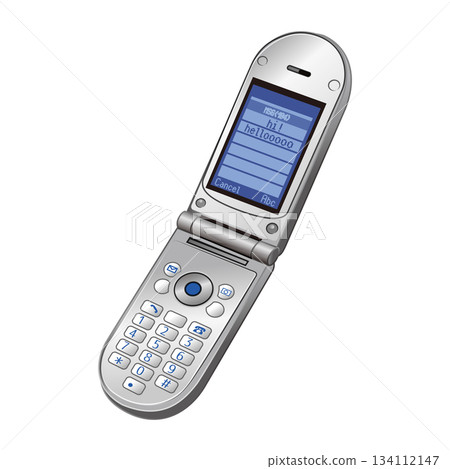 Illustration material of a silver rounded-corner flip phone 134112147
