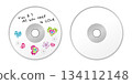 Illustration of a CD with a handwritten message and cute stickers, plain white, Y2K 134112148
