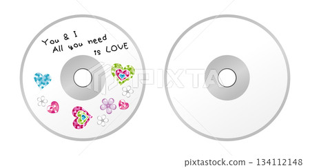 Illustration of a CD with a handwritten message and cute stickers, plain white, Y2K 134112148