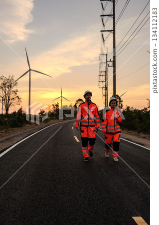Engineer working at Wind turbine fields Engineer working at Wind turbine fields 134112183